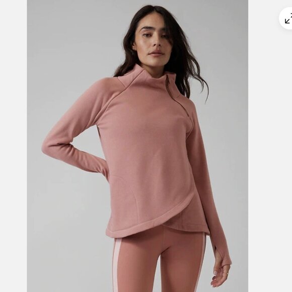 Athleta Cozy Karma Asym Pullover Fleece Palermo Pink Size Medium - Picture 1 of 16